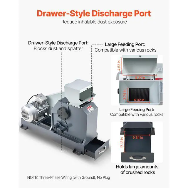 Alt view image 5 of 7 - Jaw Crusher Machine, 4KW High Power Rock Stone Crush Machine, 7.87 x 9.65 inch Feeding Port, 1740 RPM Speed Stone Shatter Grinder, Electric Stone Shatter 220V, for Rock Coal Glass Bottle