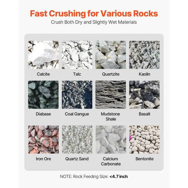 Alt view image 2 of 7 - Jaw Crusher Machine, 4KW High Power Rock Stone Crush Machine, 7.87 x 9.65 inch Feeding Port, 1740 RPM Speed Stone Shatter Grinder, Electric Stone Shatter 220V, for Rock Coal Glass Bottle