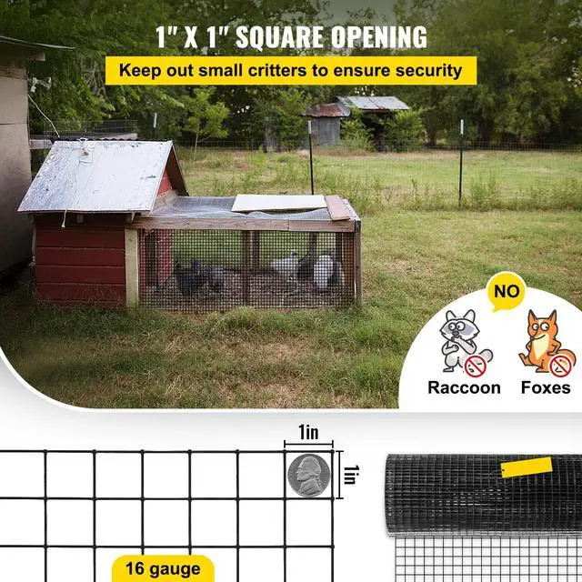 Alt view image 4 of 7 - Hardware Cloth, 24\" x50\' & 1\"x1\" Mesh Size, Galvanized Steel Vinyl Coated 16 Gauge Welded Wire with A Cutting Plier & A Pair of Fabric Gloves, for Garden Fencing & Pet Enclosures, Black