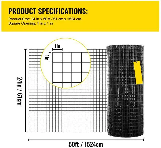 Alt view image 7 of 7 - Hardware Cloth, 24\" x50\' & 1\"x1\" Mesh Size, Galvanized Steel Vinyl Coated 16 Gauge Welded Wire with A Cutting Plier & A Pair of Fabric Gloves, for Garden Fencing & Pet Enclosures, Black