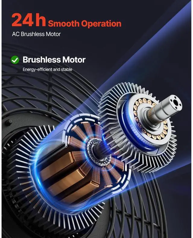 Alt view image 4 of 8 - VEVOR 24 inch Shutter Exhaust Fan, Wall Mounted Attic Vent Fan with Smart Programming Variable Speed Temperature Control, 2900 CFM,EC Motor,Timer, for Shed,Garage,Greenhouse Ventilation Cooling,Black