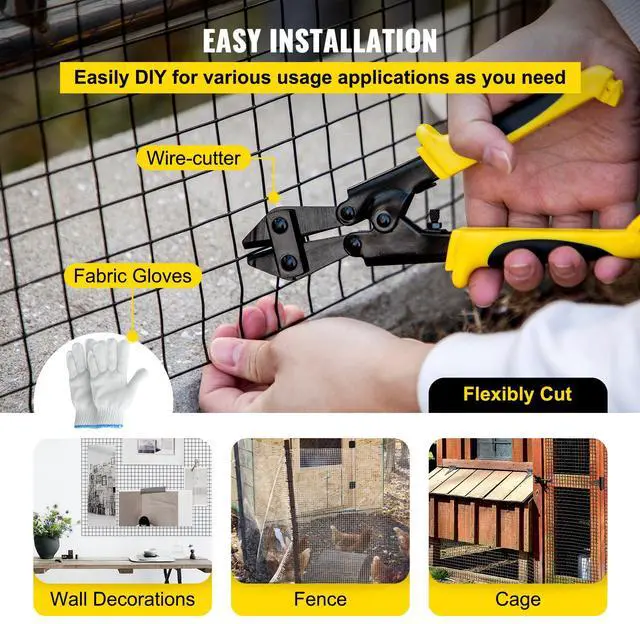 Alt view image 14 of 15 - VEVOR Hardware Cloth, 36" x 50' & 1"x1" Mesh Size, Galvanized Steel Vinyl Coated 16 Gauge Chicken Wire Fencing w/A Cutting Plier & A Pair of Fabric Gloves, for Garden Fencing & Pet Enclosures, Black