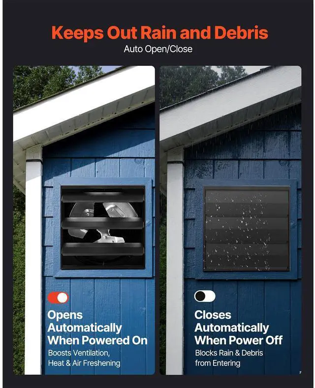 Alt view image 6 of 8 - VEVOR 12 inch Shutter Exhaust Fan, Wall Mounted Attic Vent Fan with Smart Programming Variable Speed Temperature Control, 1500 CFM,EC Motor,Timer, for Shed,Garage,Greenhouse Ventilation Cooling,Black