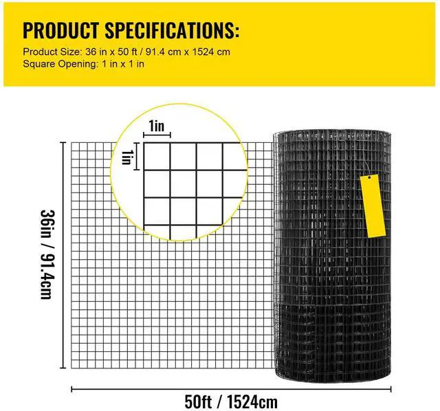 Alt view image 15 of 15 - VEVOR Hardware Cloth, 36" x 50' & 1"x1" Mesh Size, Galvanized Steel Vinyl Coated 16 Gauge Chicken Wire Fencing w/A Cutting Plier & A Pair of Fabric Gloves, for Garden Fencing & Pet Enclosures, Black