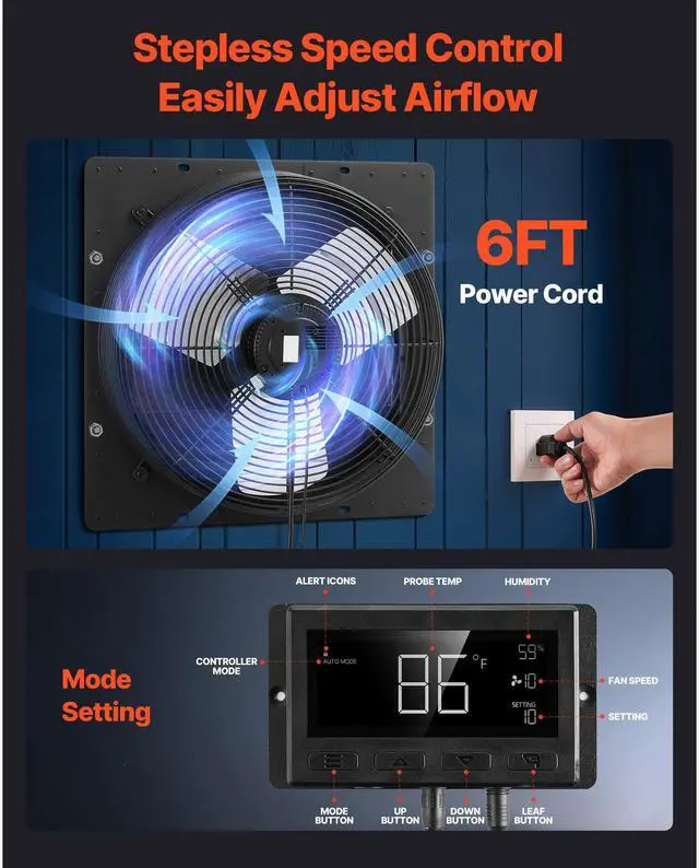 Alt view image 7 of 8 - VEVOR 16 in Shutter Exhaust Fan with Smart Programming Controller Wall Mount