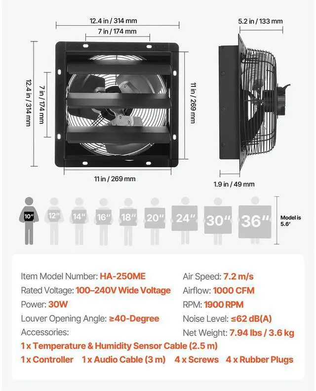 Alt view image 14 of 14 - VEVOR 10 in Shutter Exhaust Fan with Smart Programming Controller Wall Mount