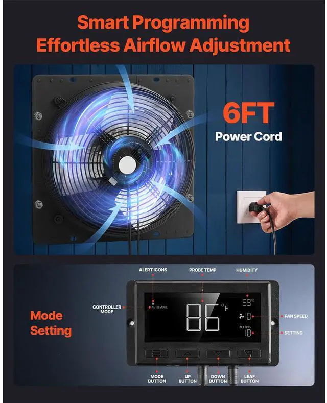 Alt view image 13 of 14 - VEVOR 10 in Shutter Exhaust Fan with Smart Programming Controller Wall Mount