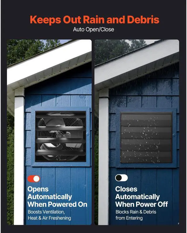 Alt view image 6 of 8 - VEVOR 14 inch Shutter Exhaust Fan, Wall Mounted Attic Vent Fan with Smart Programming Variable Speed Temperature Control, 2000 CFM,EC Motor,Timer, for Shed,Garage,Greenhouse Ventilation Cooling,Black