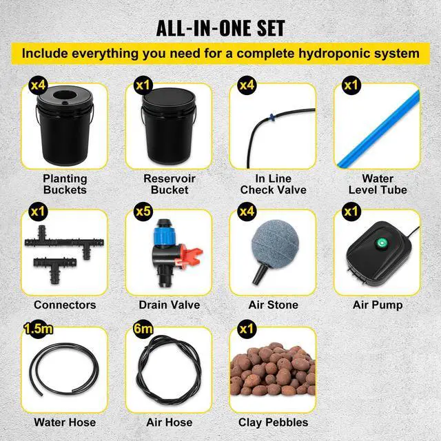 Alt view image 6 of 7 - DWC Hydroponic System, 5 Gallon 5 Buckets, Deep Water Culture Growing Bucket, Hydroponics Grow Kit with Pump, Air Stone and Connected Reservoir, for Indoor/Outdoor Leafy Vegetables