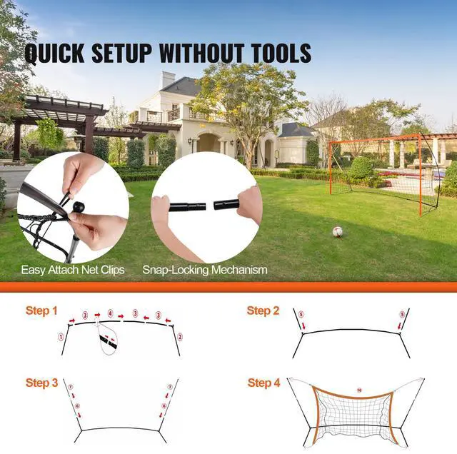 Alt view image 5 of 7 - Portable Soccer Goal, 12.4x6.4 ft Adults Kids Backyard Soccer Net, Large Practice Soccer Net, Steel Fiberglass Structure Training Soccer Goal Set, All-Weather Outdoor Soccer Goals with Carry Bag