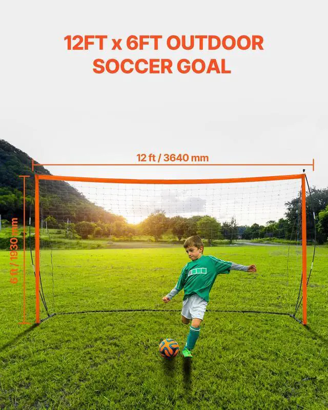 Alt view image 3 of 8 - VEVOR Portable Soccer Goal, 12x6 ft Adults Kids Backyard Soccer Net, Large Practice Soccer Net, Steel Fiberglass Structure Training Goal Set, All-Weather Outdoor Soccer Goals with Carry Bag, Orange