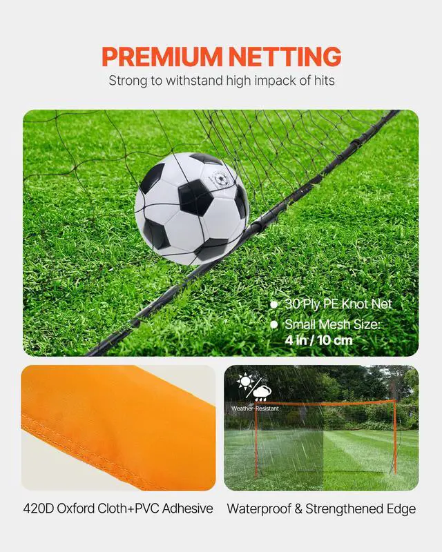 Alt view image 4 of 8 - VEVOR Portable Soccer Goal, 12x6 ft Adults Kids Backyard Soccer Net, Large Practice Soccer Net, Steel Fiberglass Structure Training Goal Set, All-Weather Outdoor Soccer Goals with Carry Bag, Orange
