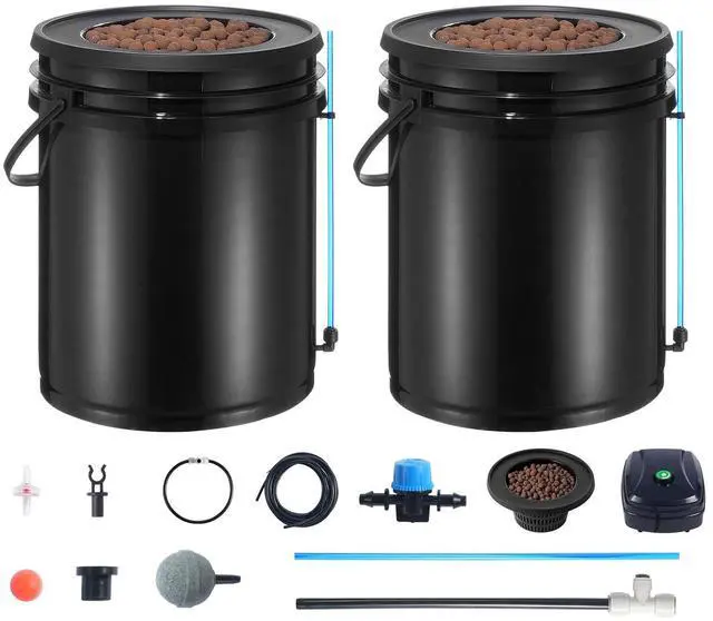 Alt view image 8 of 14 - VEVOR  DWC Hydroponics Grow System, Hydroponic Growing System with Top Drip Kit, Deep Water Culture 5-Gallon 2 Buckets, with Air Pump, Air Stones and Water Level Device for Leafy Vegetables
