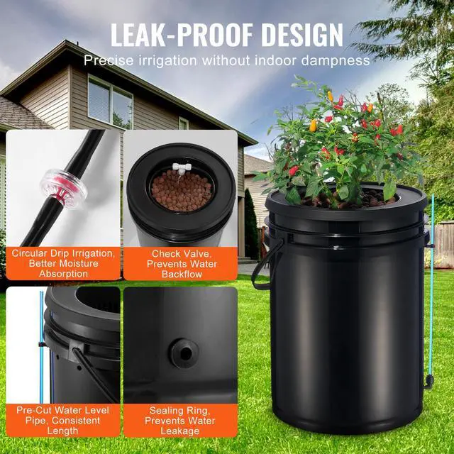 Alt view image 11 of 14 - VEVOR  DWC Hydroponics Grow System, Hydroponic Growing System with Top Drip Kit, Deep Water Culture 5-Gallon 2 Buckets, with Air Pump, Air Stones and Water Level Device for Leafy Vegetables