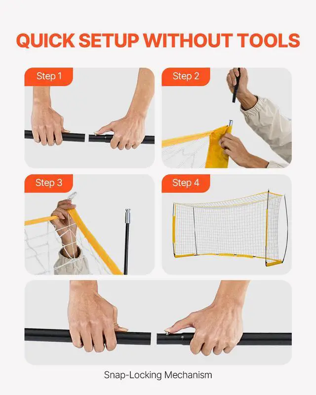 Alt view image 6 of 8 - VEVOR Portable Soccer Goal, 12x6 ft Adults Kids Backyard Soccer Net, Large Practice Soccer Net, Steel Fiberglass Structure Training Goal Set, All-Weather Outdoor Soccer Goals with Carry Bag, Yellow