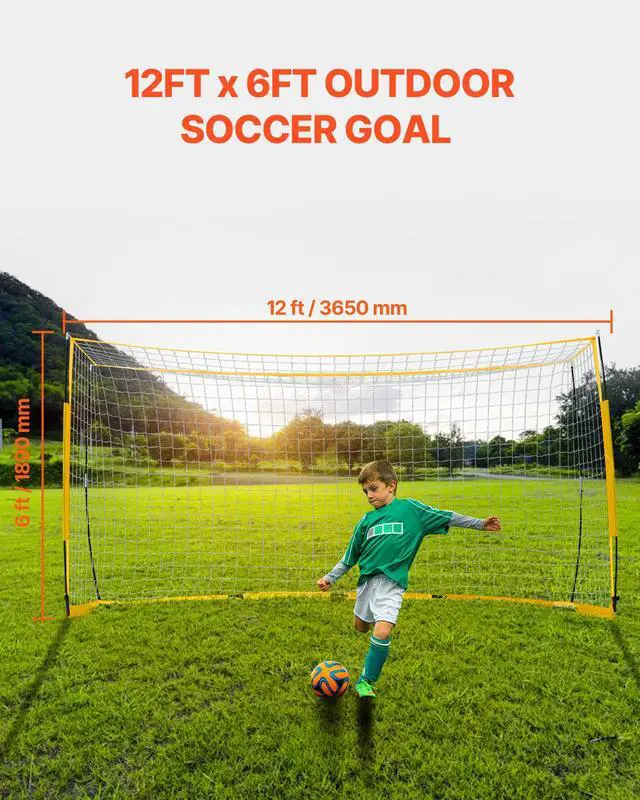 Alt view image 3 of 8 - VEVOR Portable Soccer Goal, 12x6 ft Adults Kids Backyard Soccer Net, Large Practice Soccer Net, Steel Fiberglass Structure Training Goal Set, All-Weather Outdoor Soccer Goals with Carry Bag, Yellow