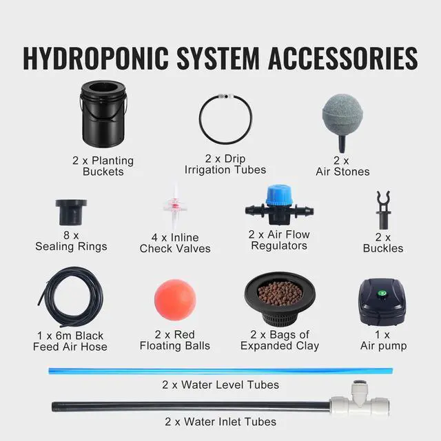 Alt view image 14 of 14 - VEVOR  DWC Hydroponics Grow System, Hydroponic Growing System with Top Drip Kit, Deep Water Culture 5-Gallon 2 Buckets, with Air Pump, Air Stones and Water Level Device for Leafy Vegetables