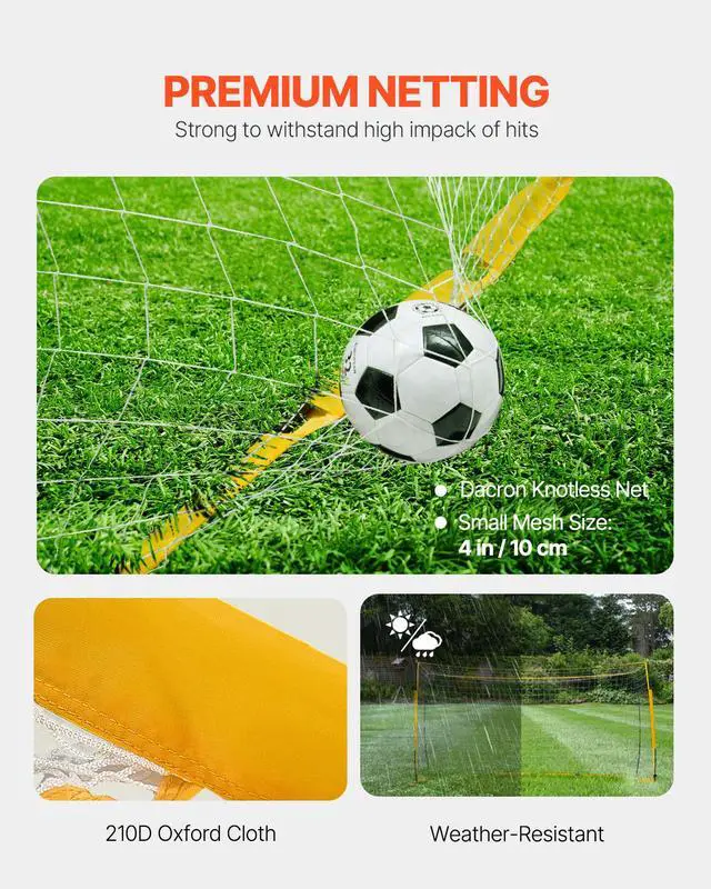 Alt view image 4 of 8 - VEVOR Portable Soccer Goal, 12x6 ft Adults Kids Backyard Soccer Net, Large Practice Soccer Net, Steel Fiberglass Structure Training Goal Set, All-Weather Outdoor Soccer Goals with Carry Bag, Yellow