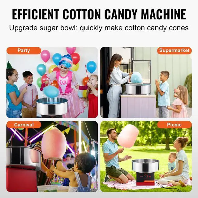 Alt view image 13 of 14 - VEVOR  Electric Cotton Candy Machine, 1000W Candy Floss Maker, Commercial Cotton Candy Machine with Stainless Steel Bowl, and Sugar Scoop, Perfect for Home Kids Birthday, Family Party (Red)