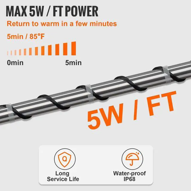 Alt view image 4 of 8 - Self-Regulating Pipe Heating Cable 3FT 5W/FT Heat Tape with Thermostat