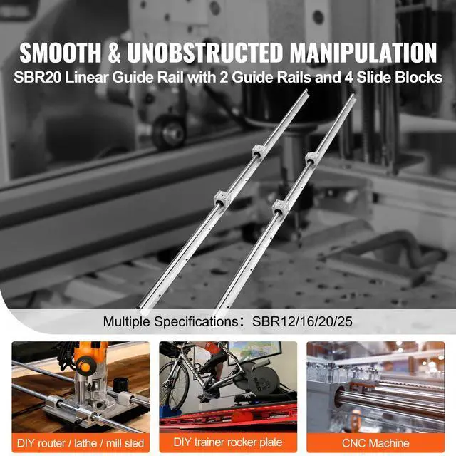 Alt view image 9 of 14 - VEVOR Linear Guide Rail Set, SBR20 1500mm, 2 PCS 59 in/1500 mm SBR20 Guide Rails and 4 PCS SBR20UU Slide Blocks, Linear Rails and Bearings Kit for Automated Machines DIY Project CNC Router Machines