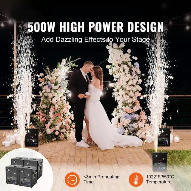 Alt view image 2 of 7 - Cold Spark Machine, 4 Pack 500W Output Fireworks Controllers, 6.6-13ft Adjustable Height, with Advanced DMX System,LED Screen,Portable Handle, Aluminum Alloy for Stage DJ Wedding Event,Party