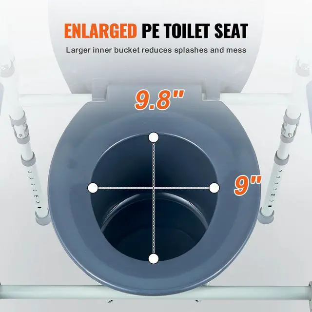 Alt view image 6 of 8 - VEVOR Commode Chair, Bedside Commode with Wider Toilet Seat, 7-Level Adjustable Height, 5.8L Removable Bucket, Easy to Assemble, 350 LBS Capacity, Raised Toilet Seat for Adults Seniors
