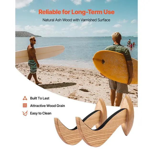 Alt view image 4 of 7 - Surfboard Wall Mount, Horizontal Surfboard Rack for Storage and Display, Wooden Board Stand Organizer for Wall, Surf Board Holder Ideal for Wakeboards, Snowboards, Kiteboards, Shortboard, Skis