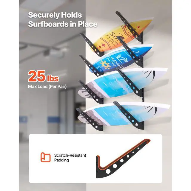 Alt view image 4 of 8 - VEVOR Surfboard Wall Mount 4 Tiers Horizontal Surfboard Rack for Storage Display