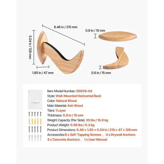 Alt view image 7 of 7 - Surfboard Wall Mount, Horizontal Surfboard Rack for Storage and Display, Wooden Board Stand Organizer for Wall, Surf Board Holder Ideal for Wakeboards, Snowboards, Kiteboards, Shortboard, Skis