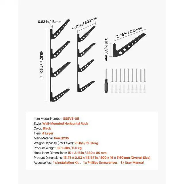 Alt view image 8 of 8 - VEVOR Surfboard Wall Mount 4 Tiers Horizontal Surfboard Rack for Storage Display