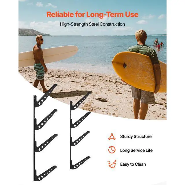 Alt view image 5 of 8 - VEVOR Surfboard Wall Mount 4 Tiers Horizontal Surfboard Rack for Storage Display