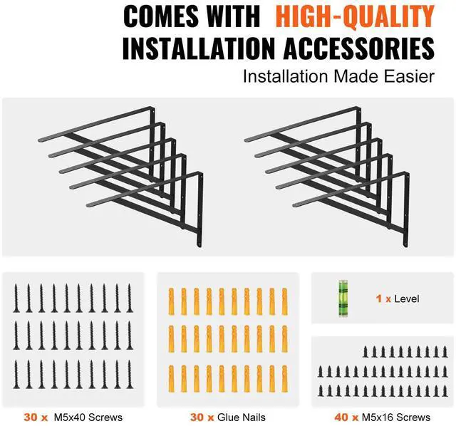 Alt view image 13 of 14 - VEVOR Shelf Bracket, 12 x 8 in 10 Pcs, Heavy Duty Floating Shelf Brackets, Brackets for Shelves, 3mm Thick Matte Black Triangle Shelf Bracket,Steel Shelving Brackets with 160 lbs Load Capacity