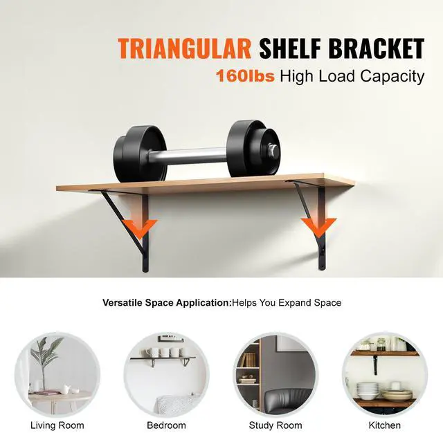 Alt view image 9 of 14 - VEVOR Shelf Bracket, 18 x 12 in 12 Pcs, Heavy Duty Floating Shelf Brackets, Brackets for Shelves, 3mm Thick Matte Black Triangle Shelf Bracket,Steel Shelving Brackets with 160 lbs Load Capacity