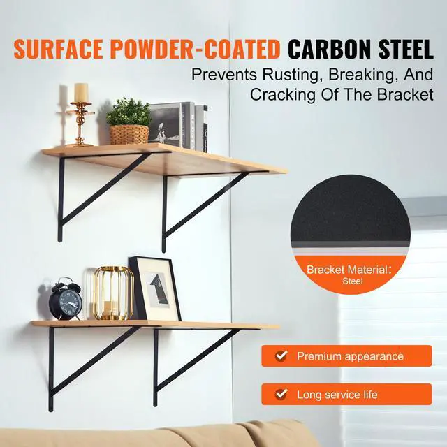 Alt view image 11 of 14 - VEVOR Shelf Bracket, 18 x 12 in 12 Pcs, Heavy Duty Floating Shelf Brackets, Brackets for Shelves, 3mm Thick Matte Black Triangle Shelf Bracket,Steel Shelving Brackets with 160 lbs Load Capacity