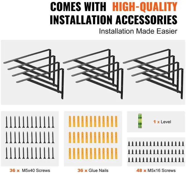 Alt view image 13 of 14 - VEVOR Shelf Bracket, 18 x 12 in 12 Pcs, Heavy Duty Floating Shelf Brackets, Brackets for Shelves, 3mm Thick Matte Black Triangle Shelf Bracket,Steel Shelving Brackets with 160 lbs Load Capacity