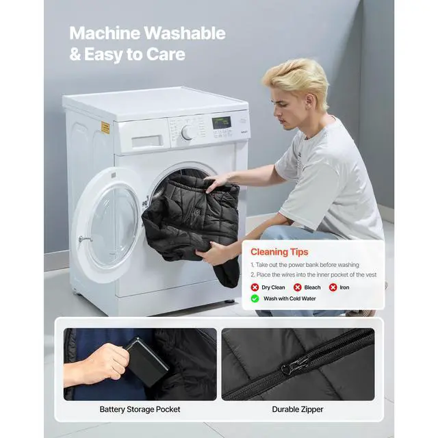 Alt view image 6 of 8 - VEVOR Heated Vest, Men Electric Heating Vest with 16000 mAh Battery Pack, 8 Heating Zones Lightweight Rechargeable Winter-Vest with 3 Levels, for Outdoor Hiking Camping Fishing Skiing, Size M