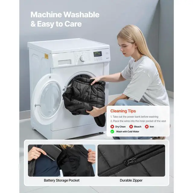 Alt view image 6 of 8 - VEVOR Heated Vest, Women Electric Heating Vest with 16000 mAh Battery Pack, 8 Heating Zones Lightweight Rechargeable Winter-Vest with 3 Levels, for Outdoor Hiking Camping Fishing Skiing, Size S