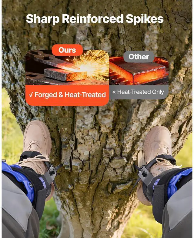 Alt view image 5 of 7 - Tree Climbing Spikes Set, Height-Adjustable Tree Climbing Gear with Straps & Waist Harness, 350 lbs Load Capacity, Heavy Duty Steel Climb Spurs Arborist Equipment for Fruit Picking Hunting