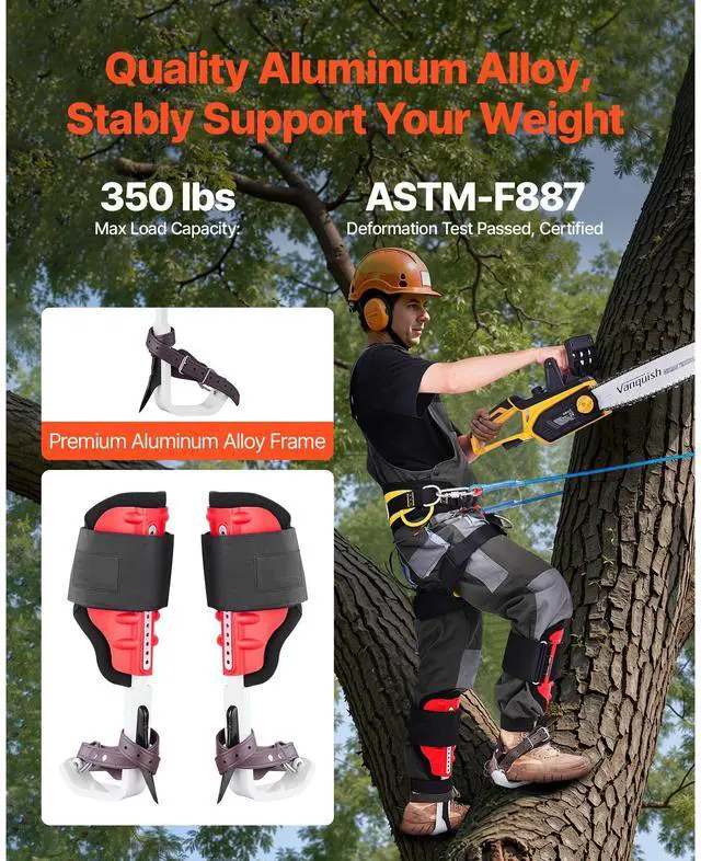 Alt view image 2 of 7 - Tree Climbing Spikes Set, Height-Adjustable Tree Climbing Gear with Straps & Spike Protectors, 350 lbs Load Capacity, Durable Aluminum Climb Spurs Arborist Equipment for Fruit Picking Hunting