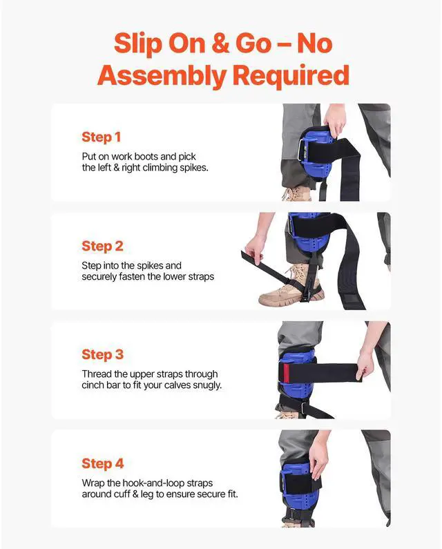 Alt view image 7 of 7 - Tree Climbing Spikes Set, Height-Adjustable Tree Climbing Gear with Straps & Waist Harness, 350 lbs Load Capacity, Heavy Duty Steel Climb Spurs Arborist Equipment for Fruit Picking Hunting