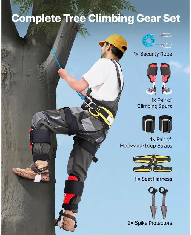 Alt view image 3 of 7 - Tree Climbing Spikes Set, Height-Adjustable Tree Climbing Gear with Straps & Spike Protectors, 350 lbs Load Capacity, Durable Aluminum Climb Spurs Arborist Equipment for Fruit Picking Hunting