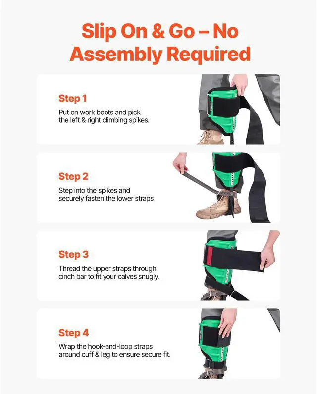 Alt view image 7 of 7 - Tree Climbing Spikes Set, Height-Adjustable Tree Climbing Gear with Straps & Spike Protectors, 350 lbs Load Capacity, Heavy Duty Steel Climb Spurs Arborist Equipment for Fruit Picking Hunting