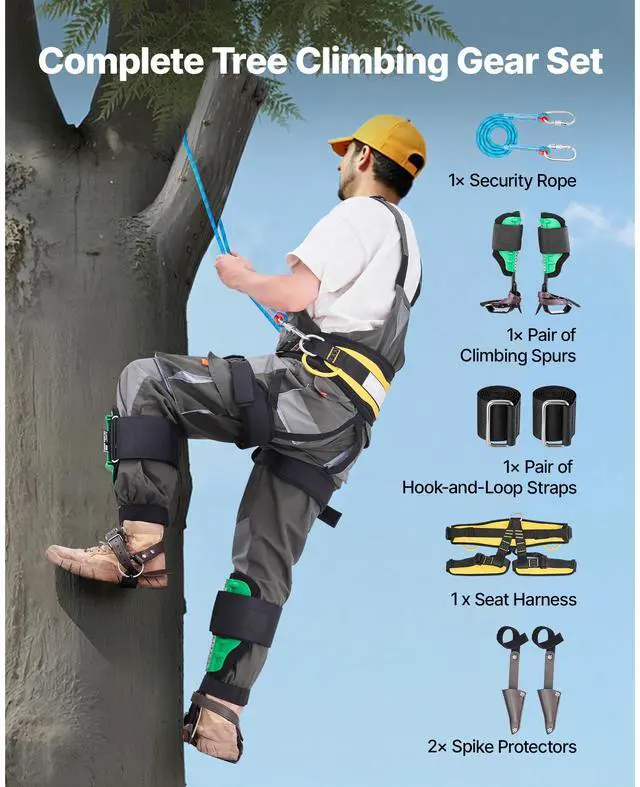 Alt view image 3 of 7 - Tree Climbing Spikes Set, Height-Adjustable Tree Climbing Gear with Straps & Spike Protectors, 350 lbs Load Capacity, Heavy Duty Steel Climb Spurs Arborist Equipment for Fruit Picking Hunting