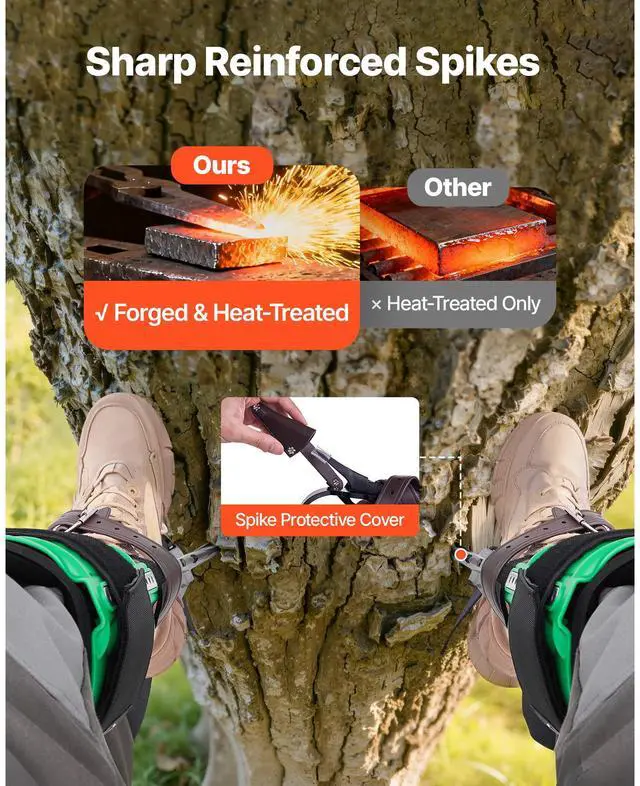 Alt view image 5 of 7 - Tree Climbing Spikes Set, Height-Adjustable Tree Climbing Gear with Straps & Spike Protectors, 350 lbs Load Capacity, Heavy Duty Steel Climb Spurs Arborist Equipment for Fruit Picking Hunting