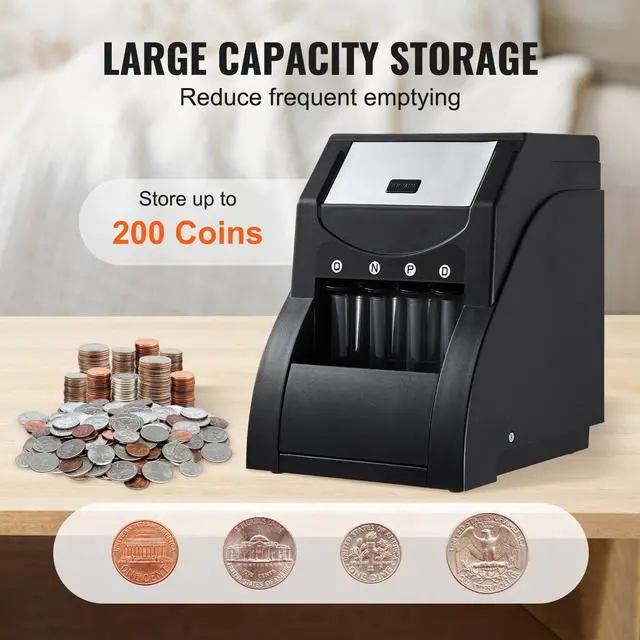 Alt view image 10 of 14 - VEVOR USD Coin Sorter, Coin Sorter Machine for USD Coin 1 5 10 25, Sorts up to 230 Coins/min, Coin Sorter and Wrapper Machine Holds 200 Coins Included 4 Coin Tubes, Black