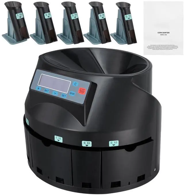 Alt view image 8 of 14 - VEVOR USD Coin Sorter Coin Counter Wrapper and Roller 300 Coins/min LCD Display