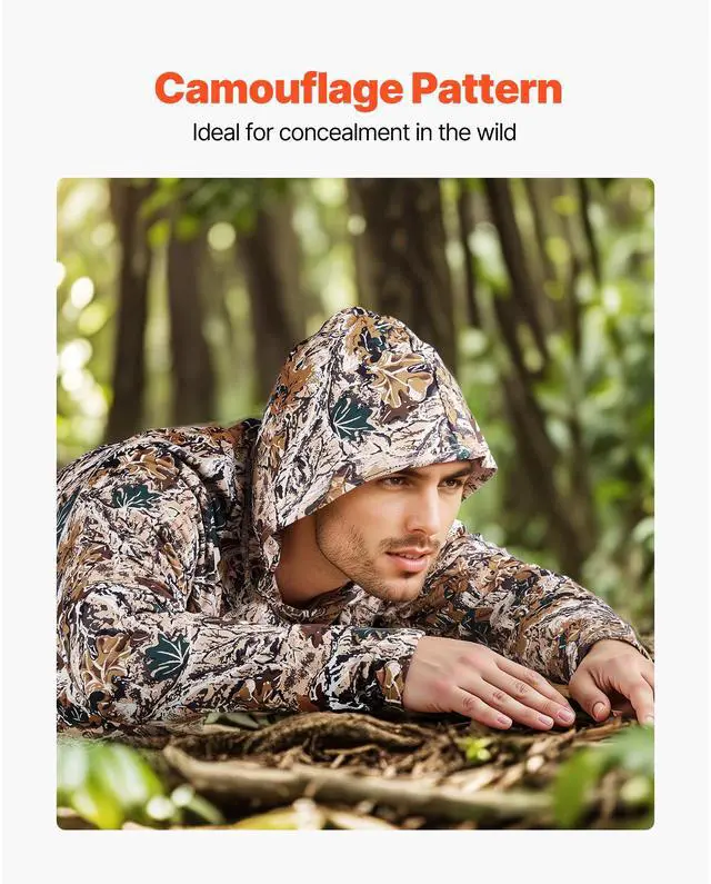 Alt view image 6 of 8 - VEVOR Camo Hoodie, XX-Large Size, Men Pullover Hooded Sweatshirt, Moisture Wicking & Breathable, Quick-dry, Hiking Fishing Shirt with Hood, Long Sleeves Hunting Shirts for Spring & Summer Outdoor Work