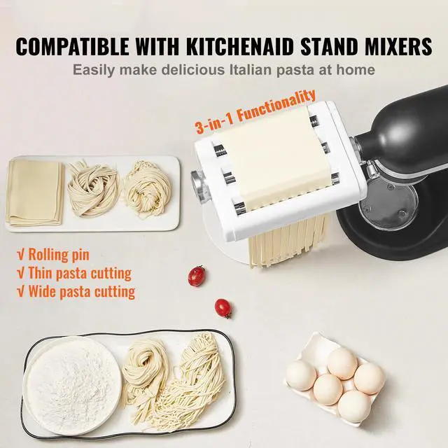 Alt view image 4 of 9 - VEVOR Pasta Attachment for KitchenAid Stand Mixer, 3-IN-1 Stainless Steel Pasta Roller Cutter Set Including Pasta Sheet Roller, Spaghetti and Fettuccine Cutter, 8 Adjustable Thickness Knob Pasta Maker