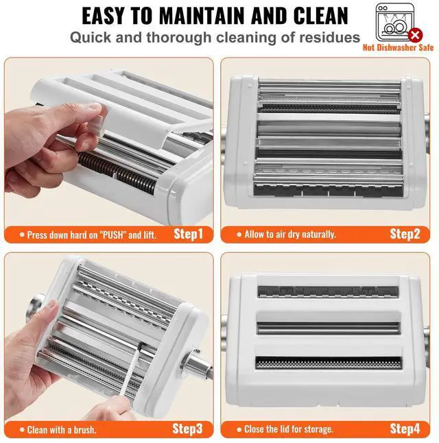 Alt view image 8 of 9 - VEVOR Pasta Attachment for KitchenAid Stand Mixer, 3-IN-1 Stainless Steel Pasta Roller Cutter Set Including Pasta Sheet Roller, Spaghetti and Fettuccine Cutter, 8 Adjustable Thickness Knob Pasta Maker